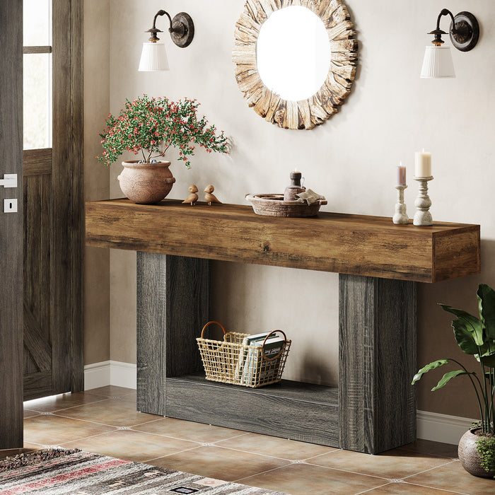 63" Wood Console Table, Farmhouse 2 - Tier Sofa Table Entryway Table Tribesigns