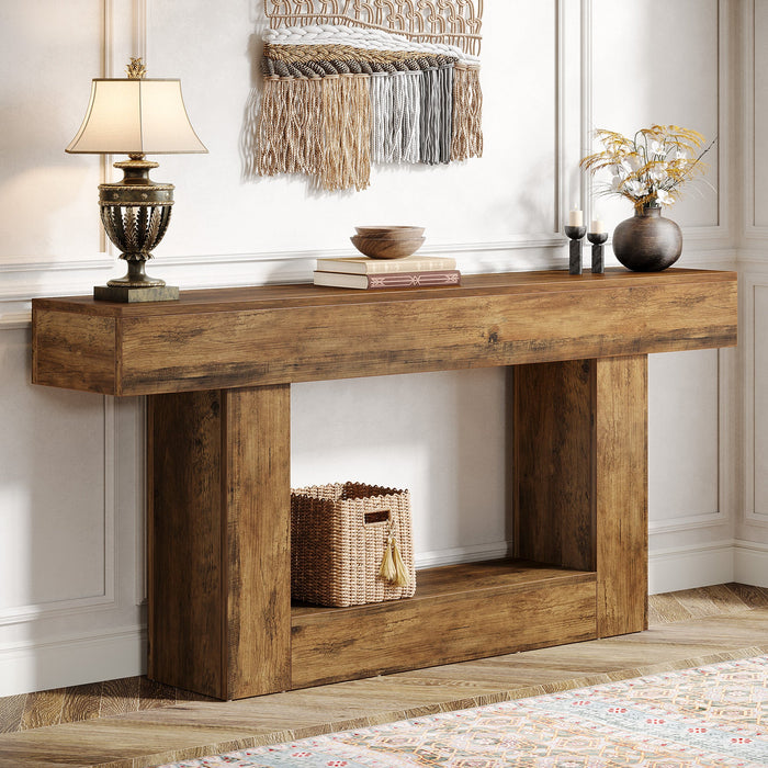 63" Wood Console Table, Farmhouse 2 - Tier Sofa Table Entryway Table Tribesigns