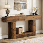 63" Wooden Console Table, Farmhouse 2 - Tier Sofa Table Entryway Table Tribesigns