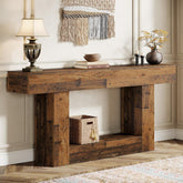 63" Wooden Console Table, Farmhouse 2 - Tier Sofa Table Entryway Table Tribesigns 3