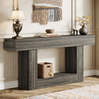 63" Wooden Console Table, Farmhouse 2 - Tier Sofa Table Entryway Table Tribesigns