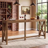 78.74" Solid Wood Bar Table, Counter Height Pub Table with X-Shaped Frame & Footrest for 6-8 3