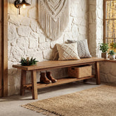 55" Solid Wood Entryway Bench, 2-Tier Shoe Bench with Shelf for Hallway 3