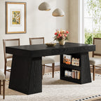 55" Dining Table, Wooden Kitchen Dinner Table with Storage Drawer for 4-6 People
