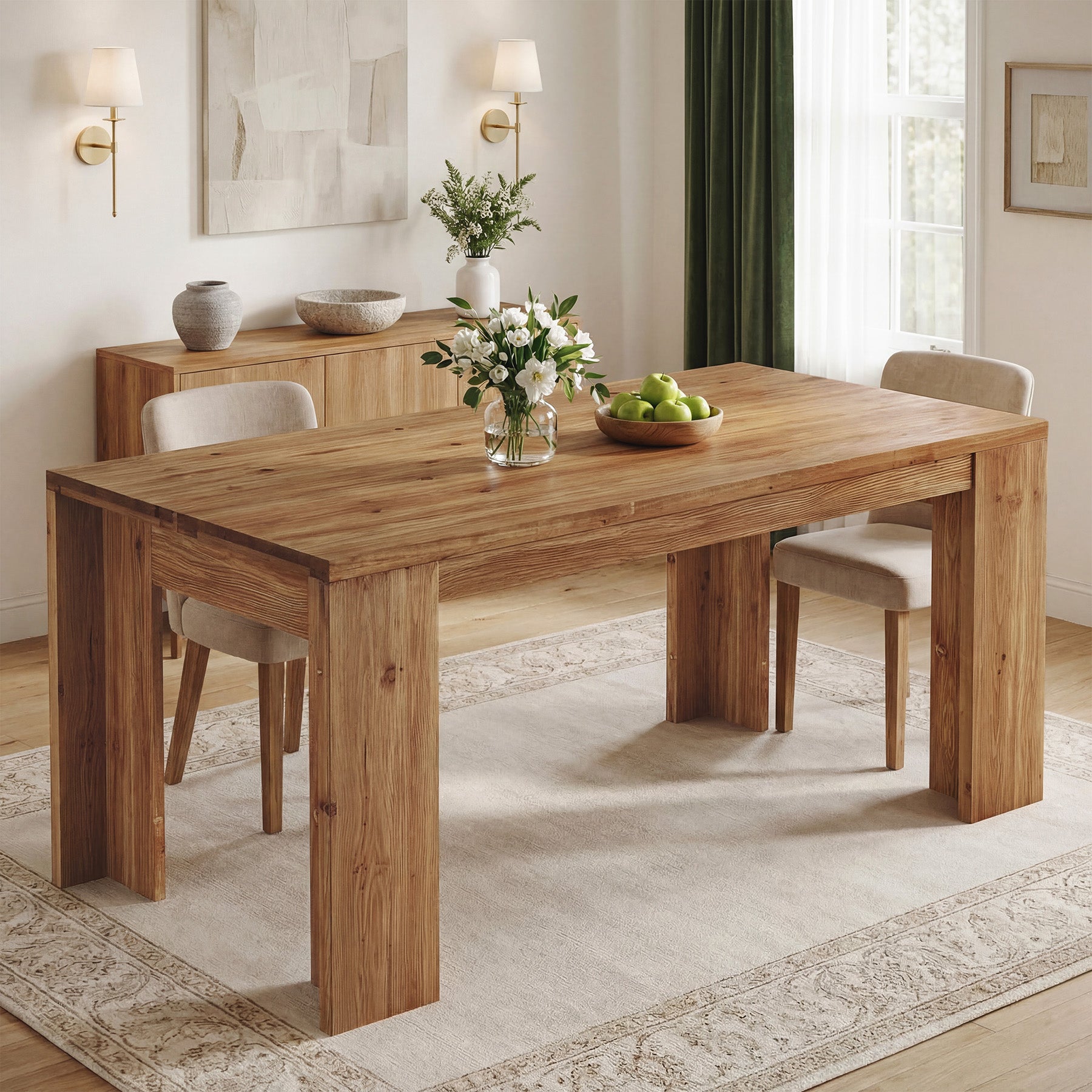 Tribesigns 63" Solid Wood Dining Table, Farmhouse Kitchen Table for Home