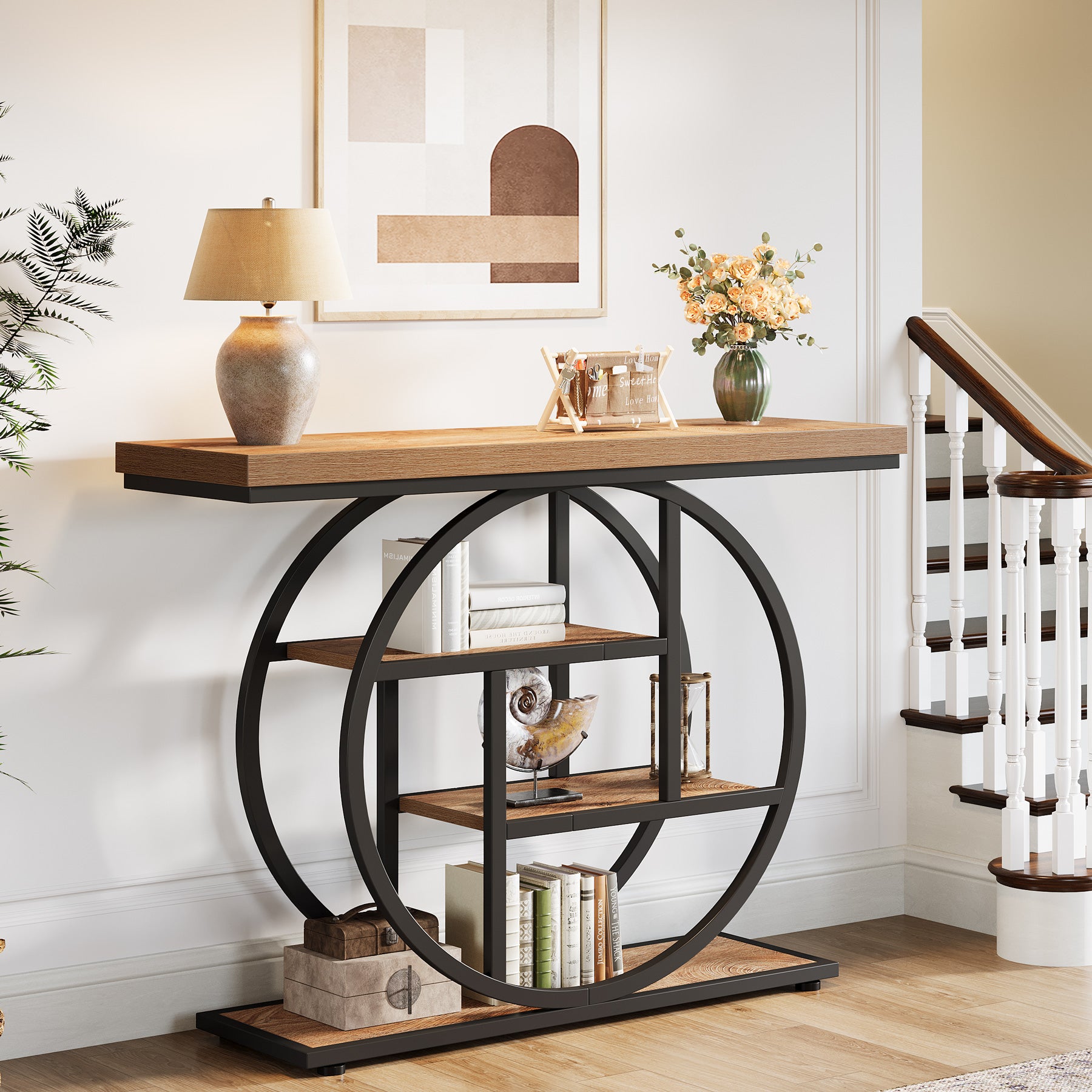 4-Tier Console Table, 41.3" Entryway Sofa Table with Circle Base