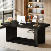 63" Large Executive Desk, Farmhouse Office Computer Desk with Heavy Duty Pedestal 3