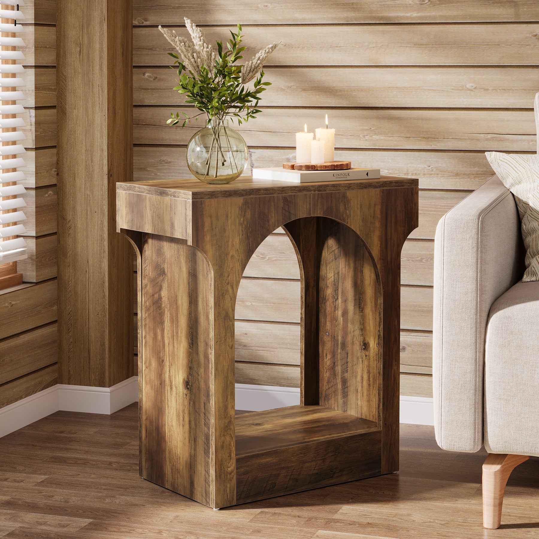 Wood End Table, 2-Tier Side Table with Storage Space