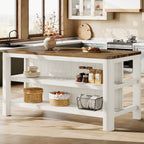 Solid Wood Kitchen Island, 63" Farmhouse Island Table with Storage Shelves