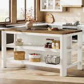 Solid Wood Kitchen Island, 63" Farmhouse Island Table with Storage Shelves 3