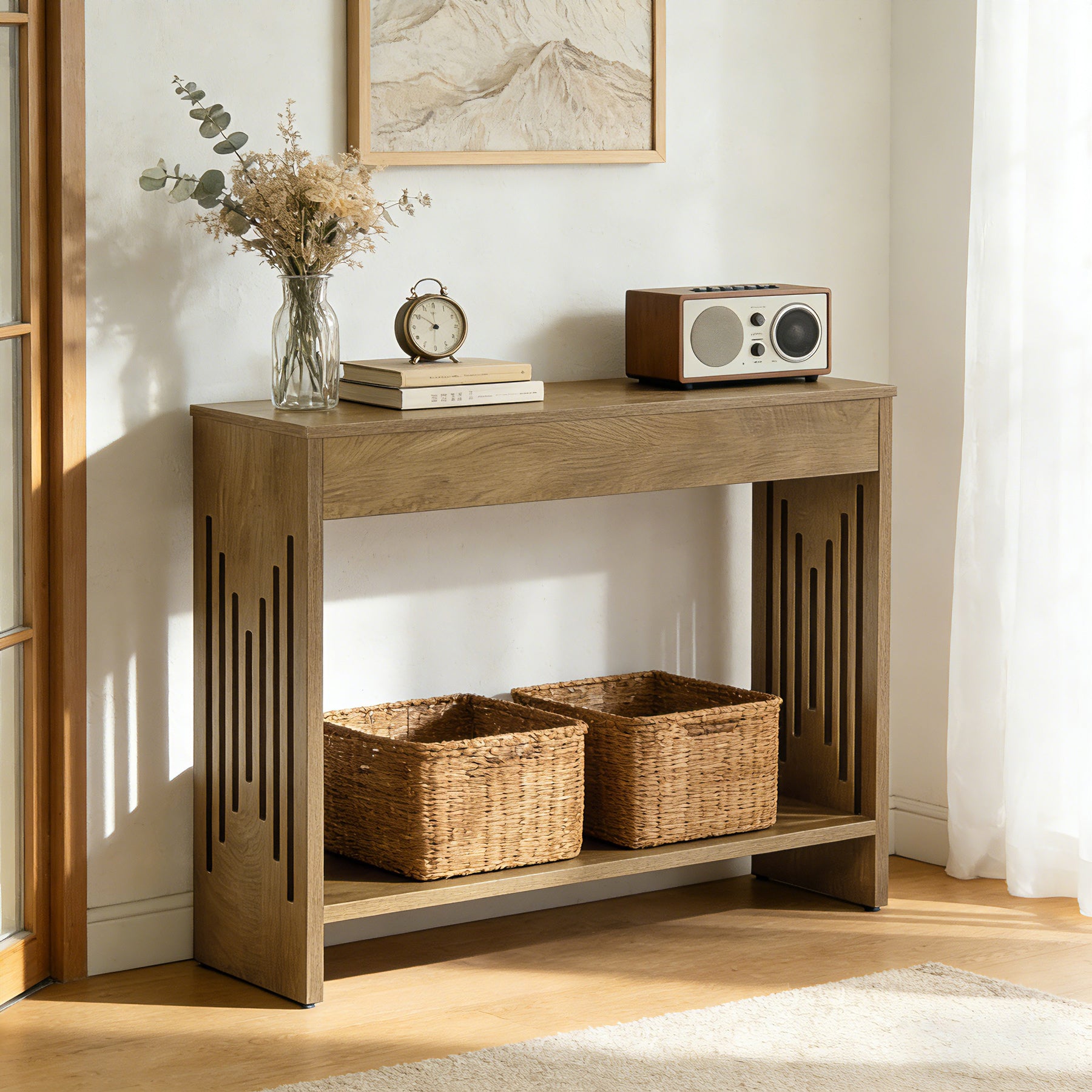 41.3" Farmhouse Console Table with 2-Tier Shelf, Narrow Sofa Table with Fluted Legs for Entryway or Behind Couch