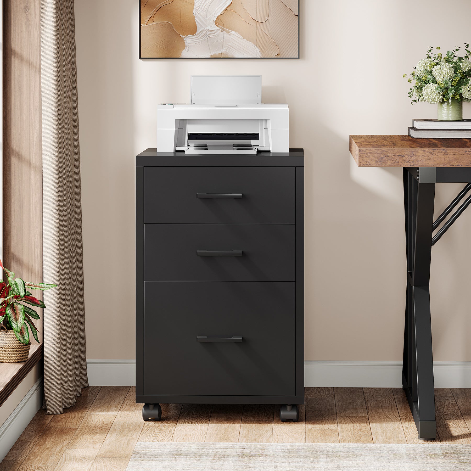 3-Drawer File Cabinet, Modern Rolling Printer Stand for Home Office - Thumbnail 4