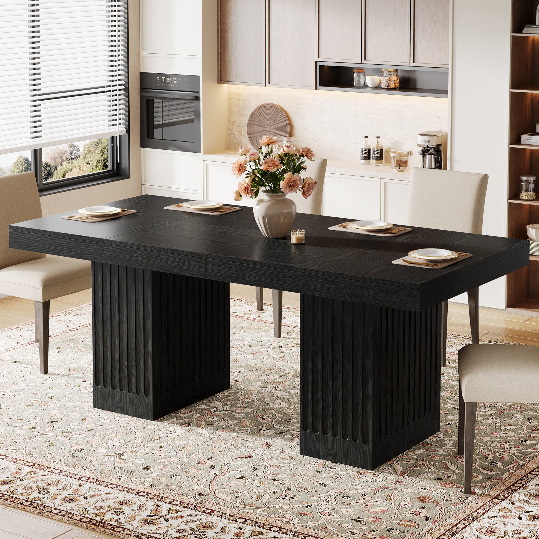 63" Rectangular Dining Table with Double Pedestal - Thumbnail 5