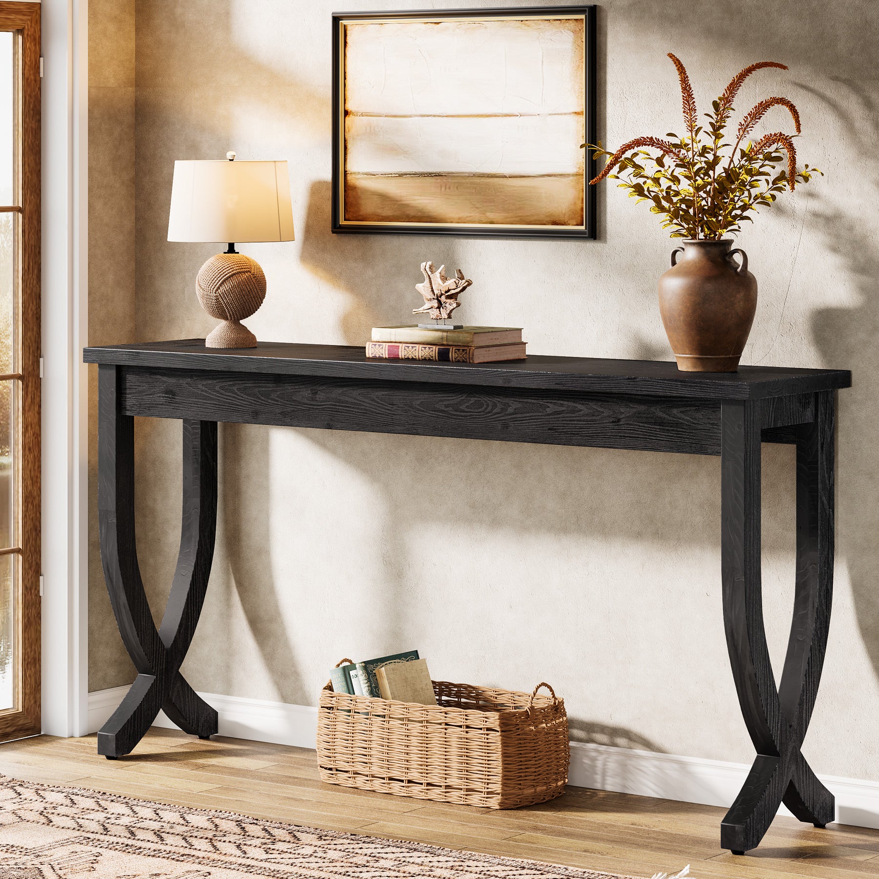 63" Solid Wood Console Table, Farmhouse Entryway Table for Living Room