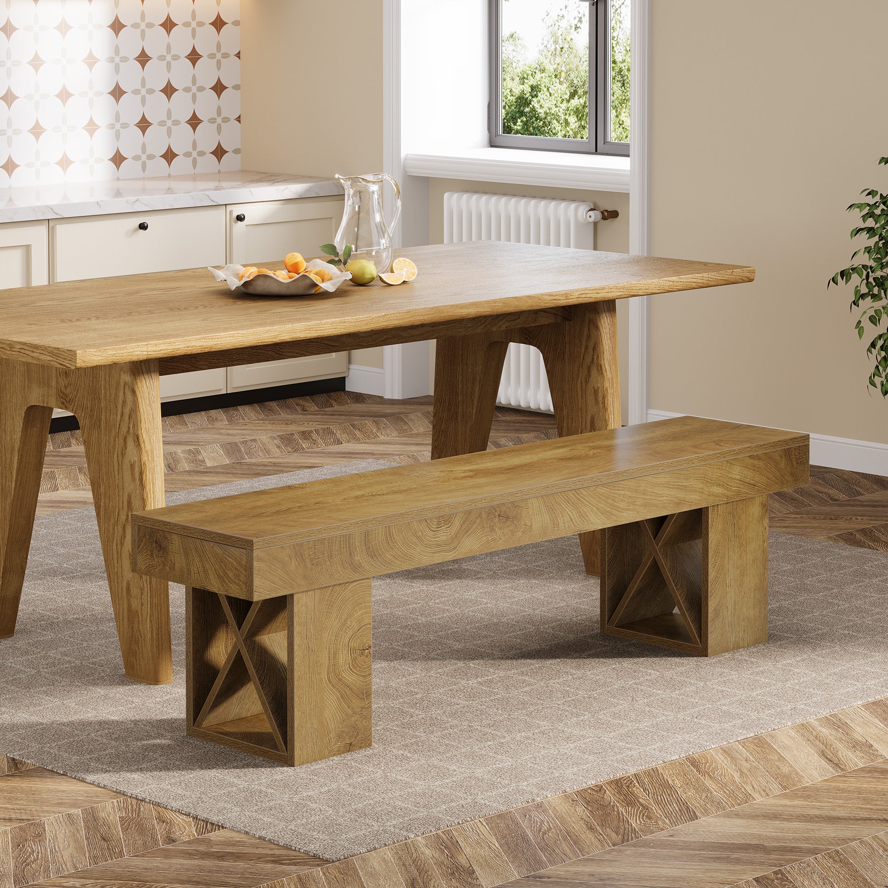 55" Dining Bench, Farmhouse Entryway Bench for Dining Room