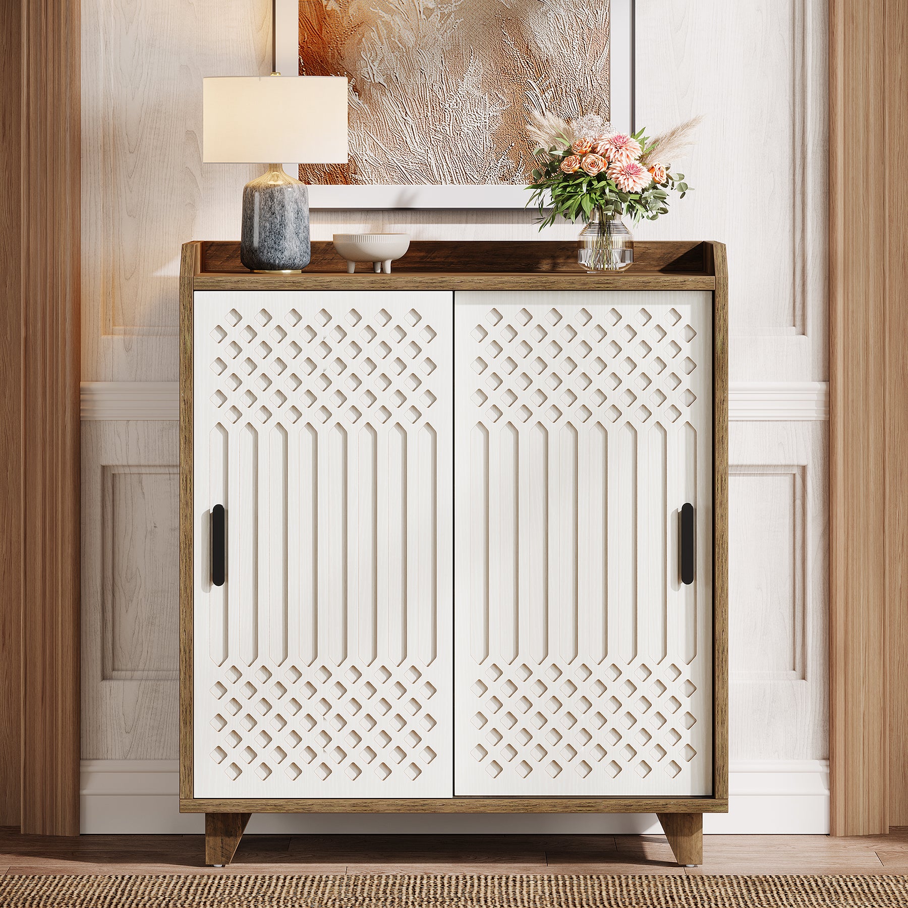 Farmhouse Sideboard Buffet Cabinet with Sliding Doors & Adjustable Shelves