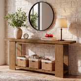 79" Solid Wood Console Table, Farmhouse Sofa Entryway Table with 2-Tier Storage 3