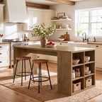 63" Kitchen Island, Rectangular Stationary Storage Island Table with Open-Sided Shelves