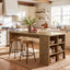 63" Kitchen Island, Rectangular Stationary Storage Island Table with Open-Sided Shelves