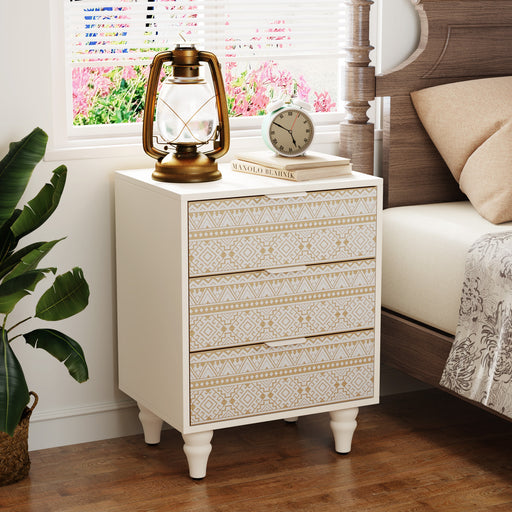 3 Drawers Nightstand Bedside Table with Hardwood Legs Tribesigns
