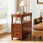 23.6" End Table, Solid Wood Accent Nightstand Bedside Table with Double Drawer
