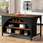 Kitchen Island with 3 Storage Shelves, 55" Kitchen Shelf with Large Countertop