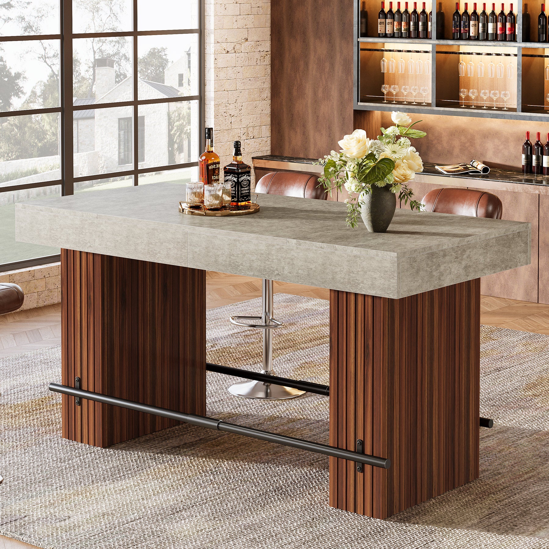 62.2" Bar Table, Industrial Counter Height Pub Dining Table