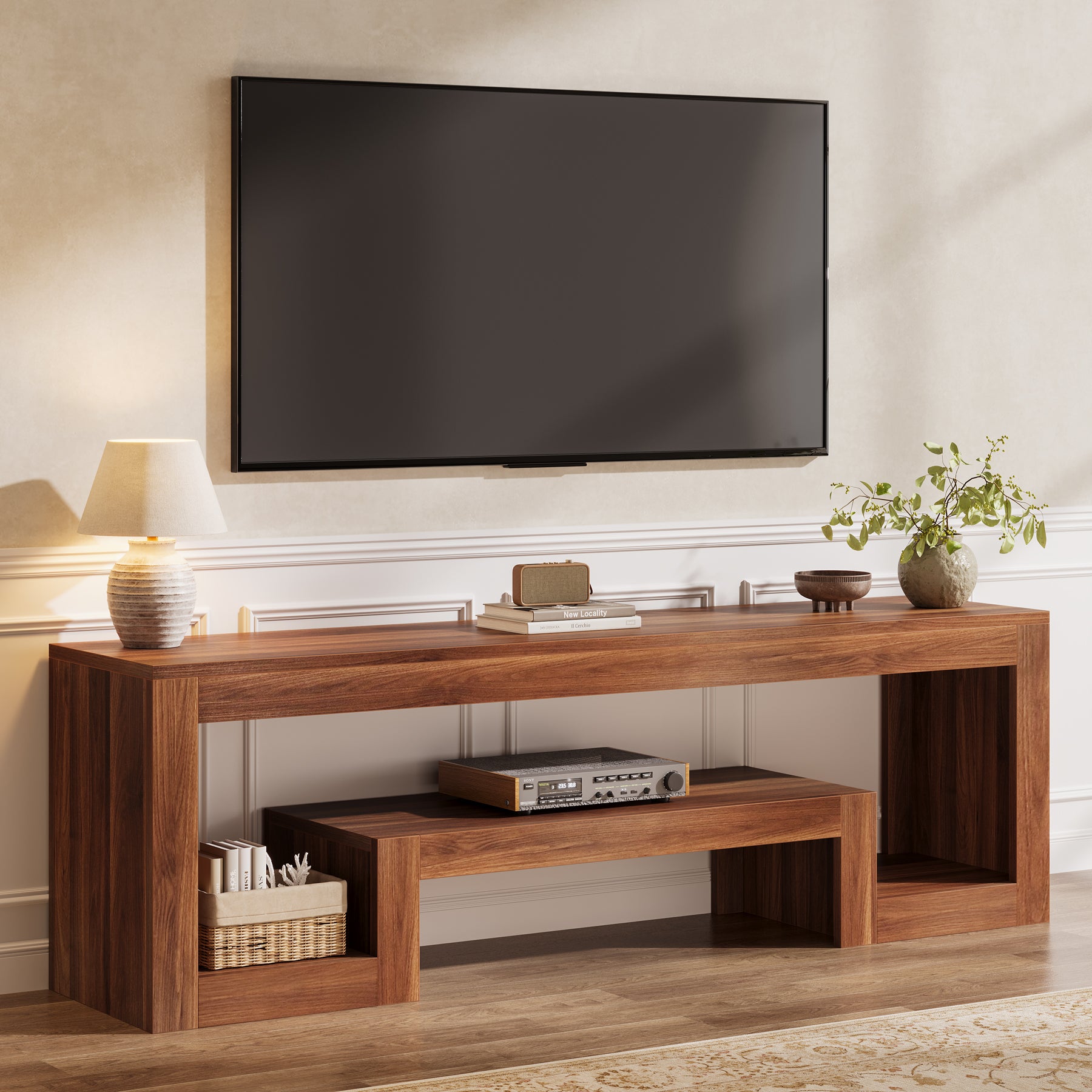 63" Center TV Stand, Vintage Entertainment Center Media Console Stand