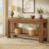 63" Solid Wood Entryway Console Table with 2-Tier Shelf, Farmhouse Sofa & Hallway Table with Dimensional Linear Frame 3