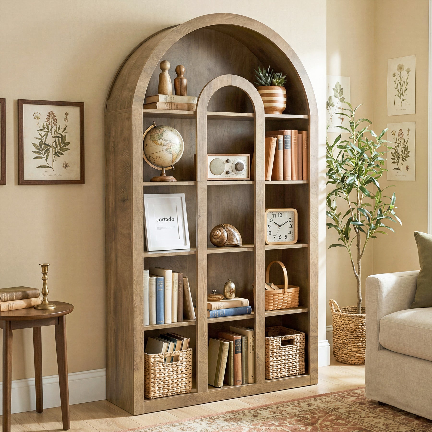 70.87" Tall Bookshelf, 5-Tier Arched Bookcase with Open Shelves for Living Room