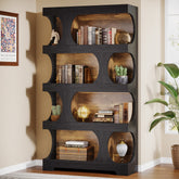 71" Bookshelf, 4 - Tier S - Shaped Bookcase Freestanding Display Shelves Tribesigns 3