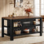 Solid Wood Bar Table, 63" Counter Height Pub Table with Storage Shelves