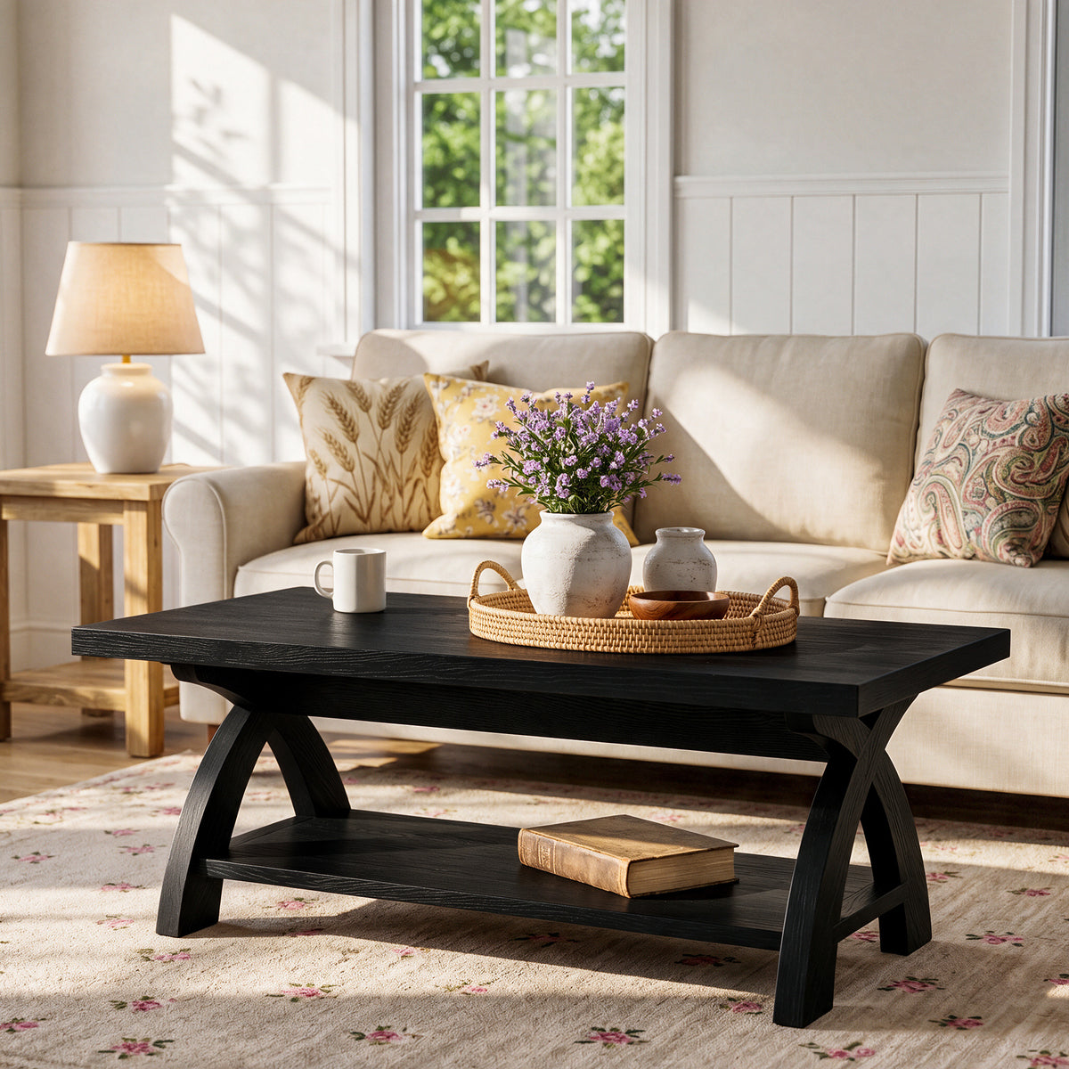 Tribesigns 47.24-Inch Solid Wood Coffee Table, X-Leg Center Table for Living Room