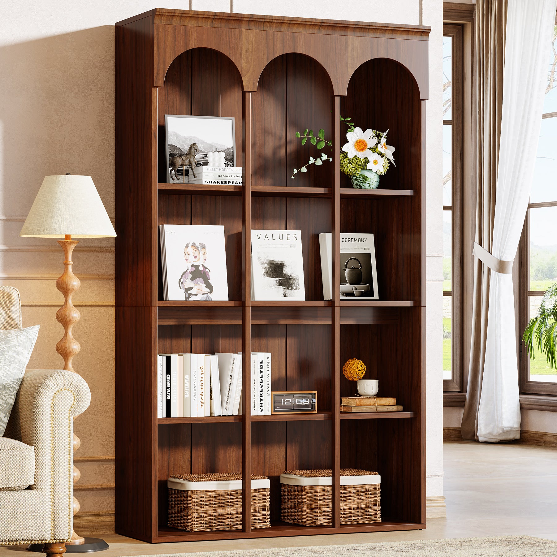 71" Tall Arched Bookshelf, 5-Tier Freestanding Bookcase Display Rack
