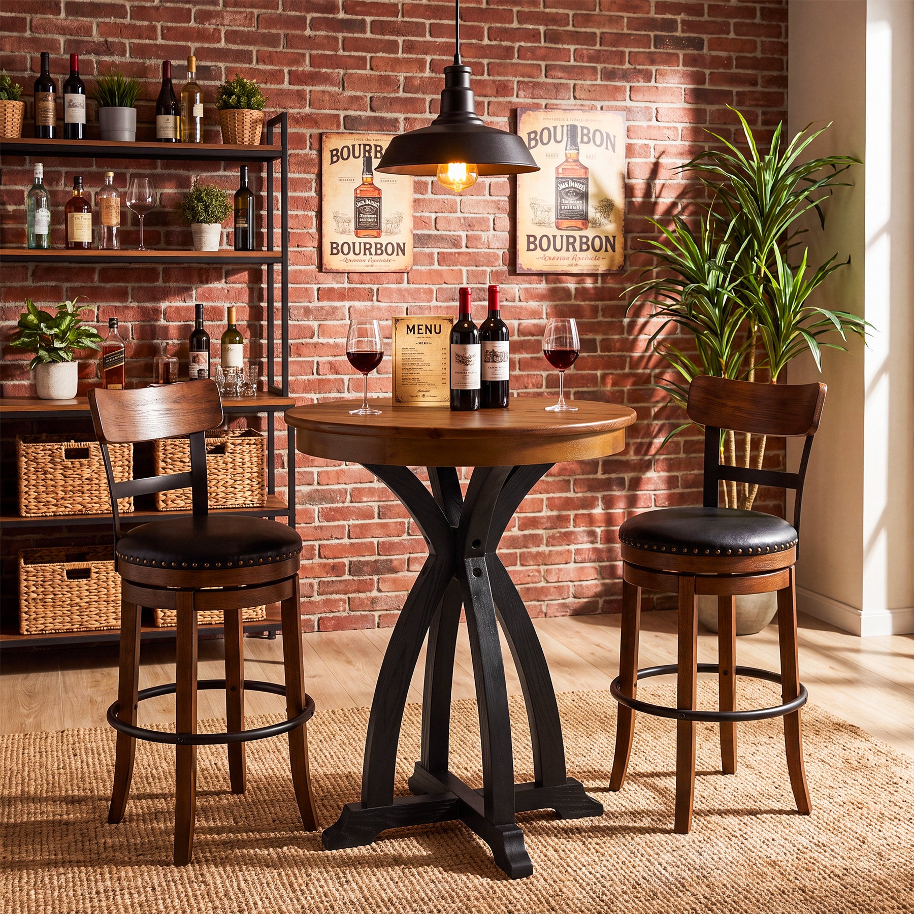 31.5" Solid Wood Bar Table, Vintage Round High Top Pub Table for Home Bar(Only Table)