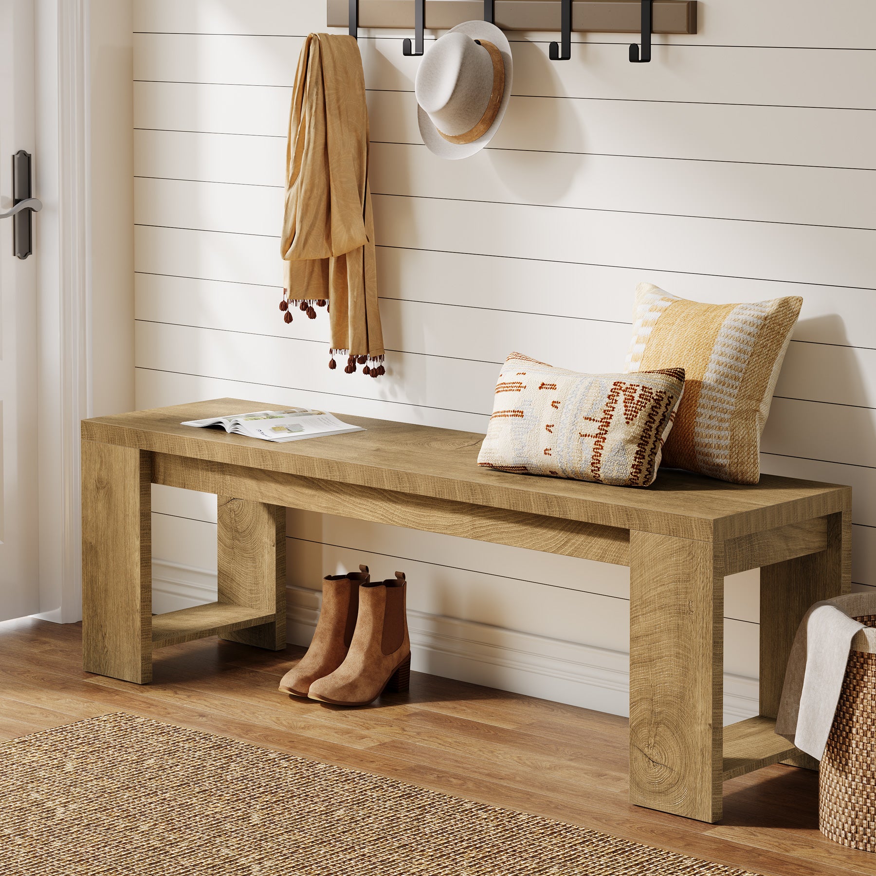 47.2” Entryway Bench, Farmhouse Shoe Bench for Hallway