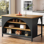 Kitchen Island with 3 Storage Shelves, 55" Kitchen Shelf with Large Countertop