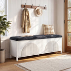 55" Entryway Bench, 2-Tier Shoe Storage Bench with Thickened Padded Seat Cushion