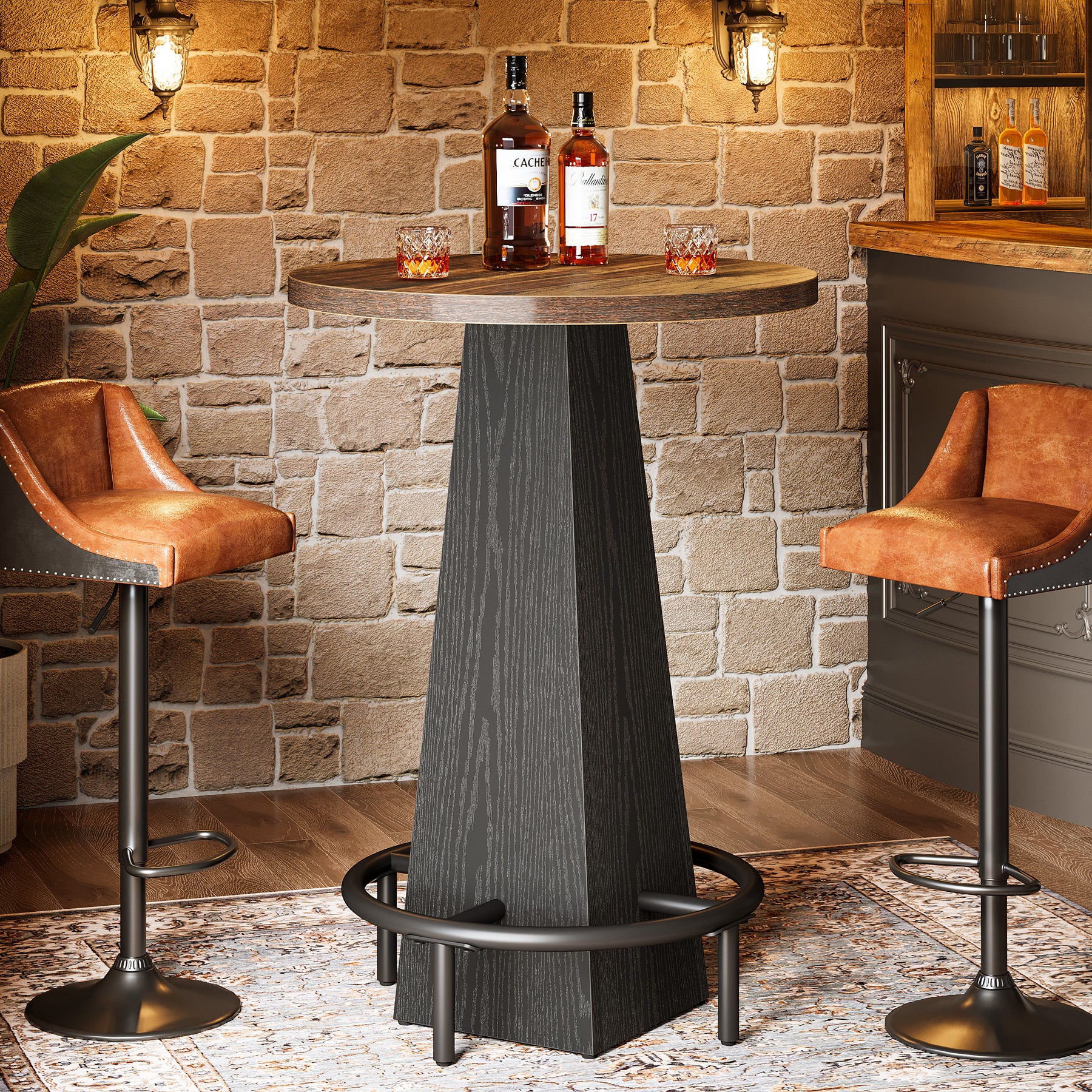 Round Pub Table, Counter Height Bar Table With Footrest