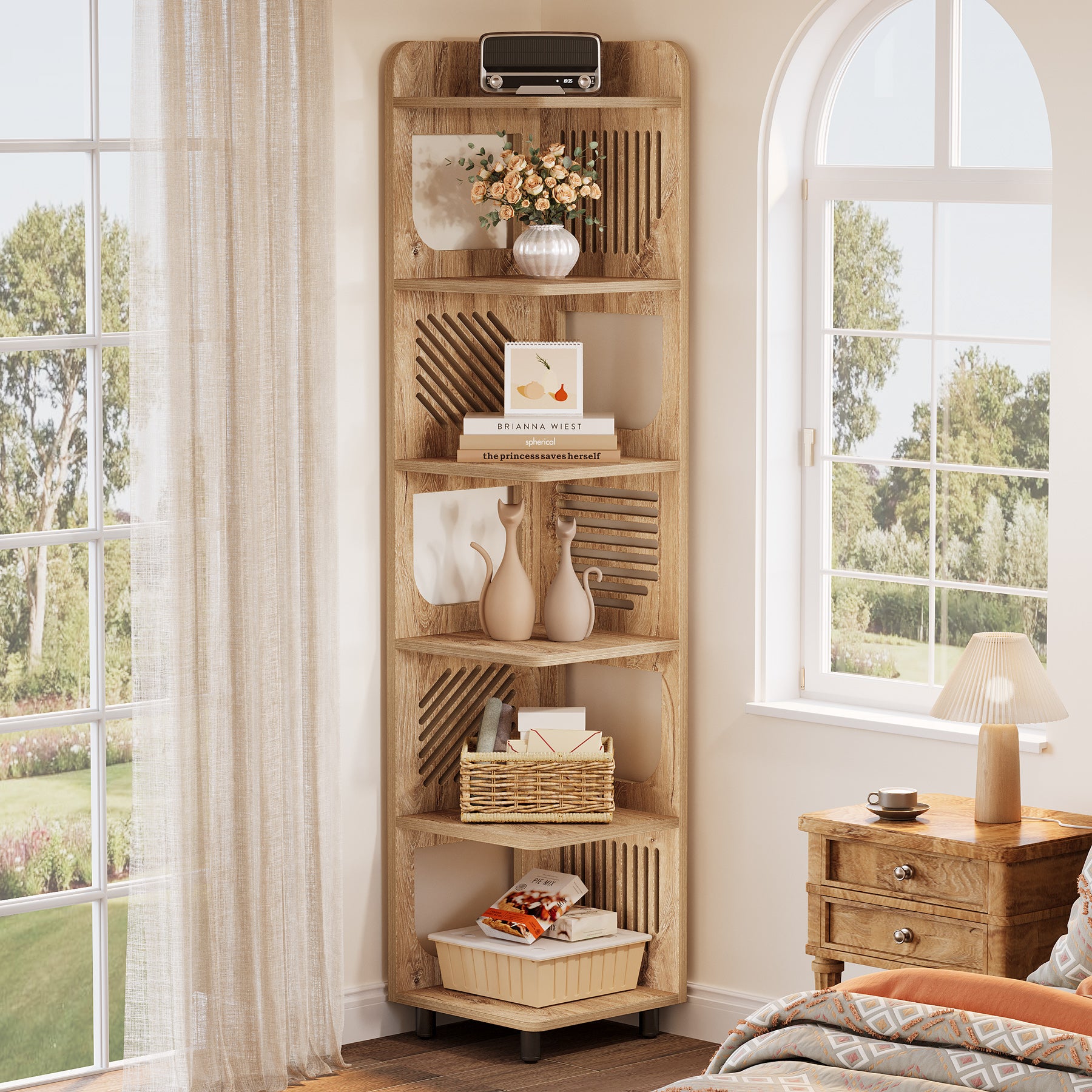 71" Corner Shelf, Narrow Bookshelf Display Shelf with Storage Rack