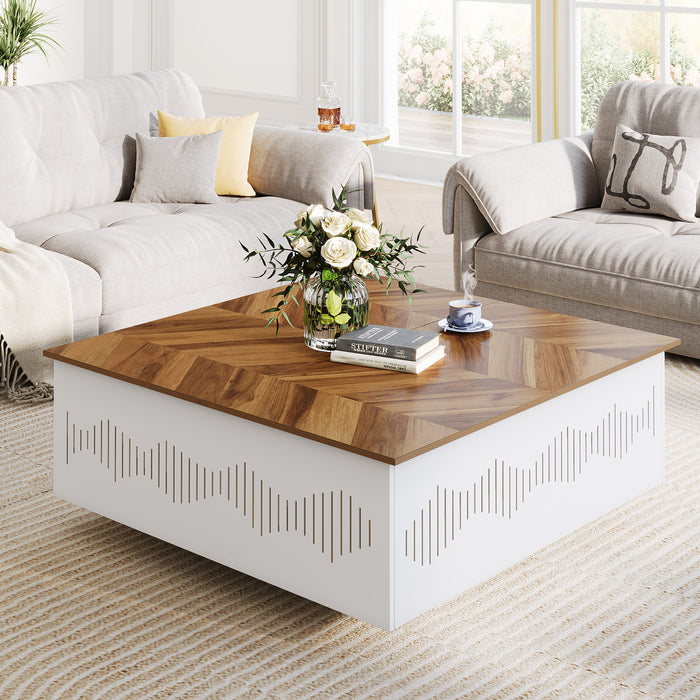 35.4" Coffee Table, Square Flip Top Center Table with Storage