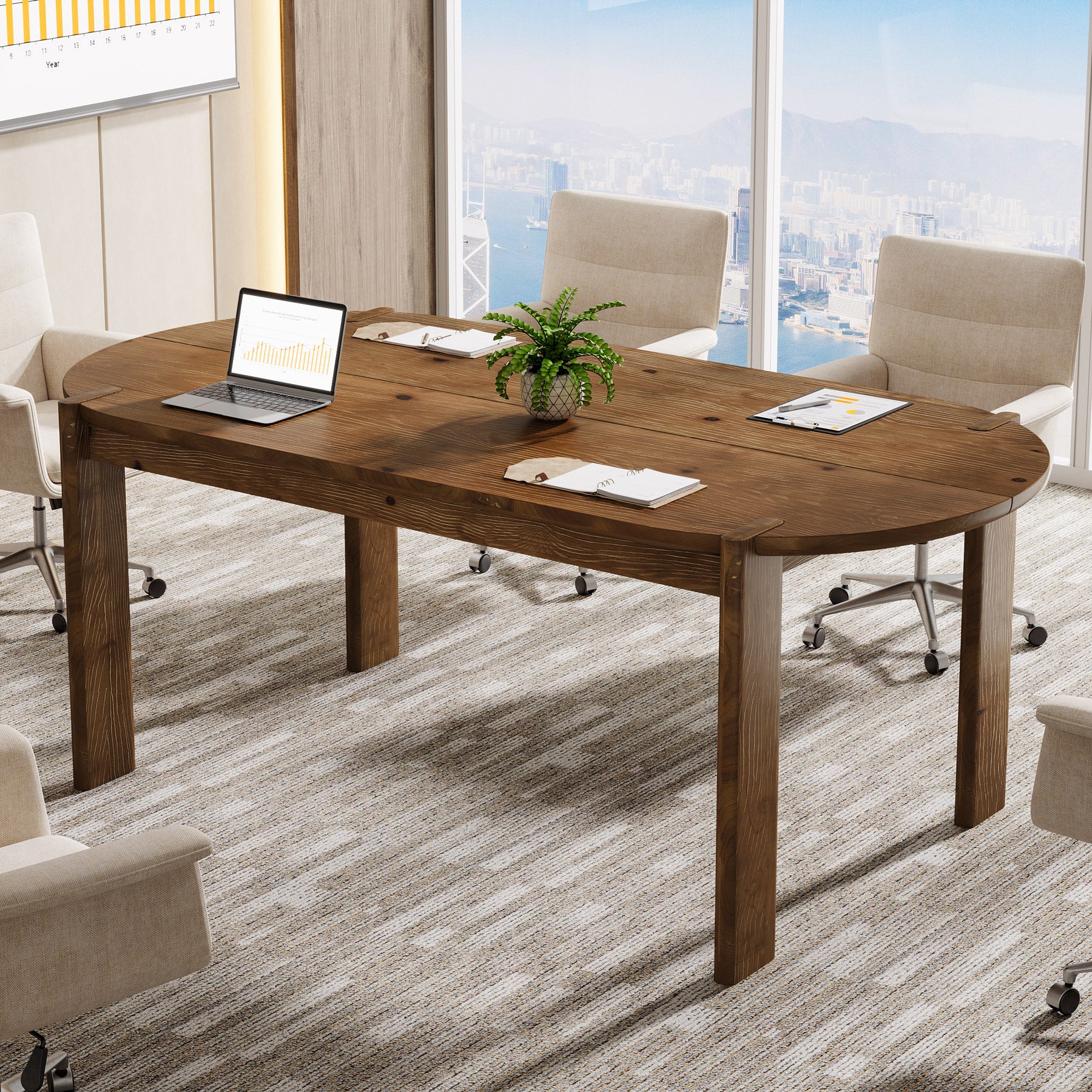 63" Oval Wood Conference Table for 4–8, 5ft Rustic Office Meeting Table