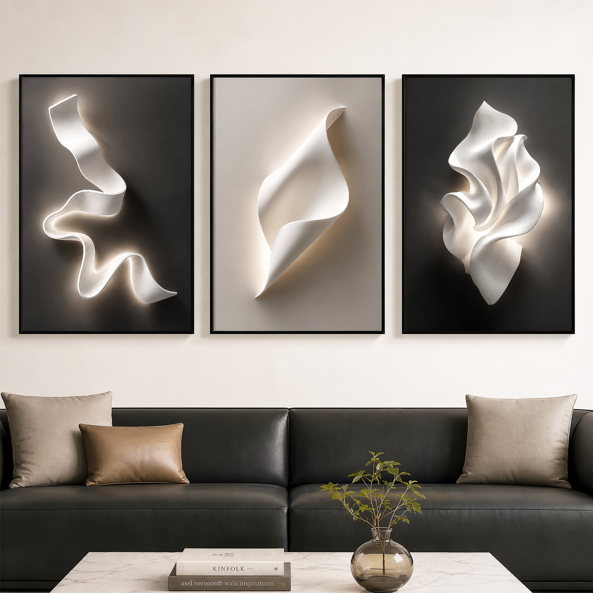 Tribesigns 24x36in Modern Black and White Framed Wall Art for Living Room