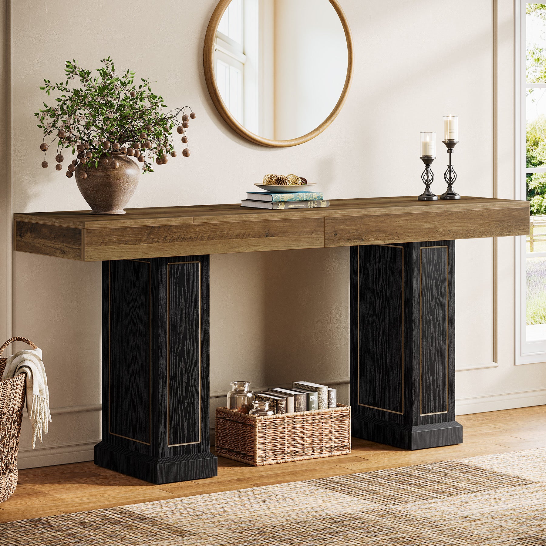 71" Extra Long Sofa Table Behind Couch, 37.4" Tall Narrow Console Table with Gold Accents