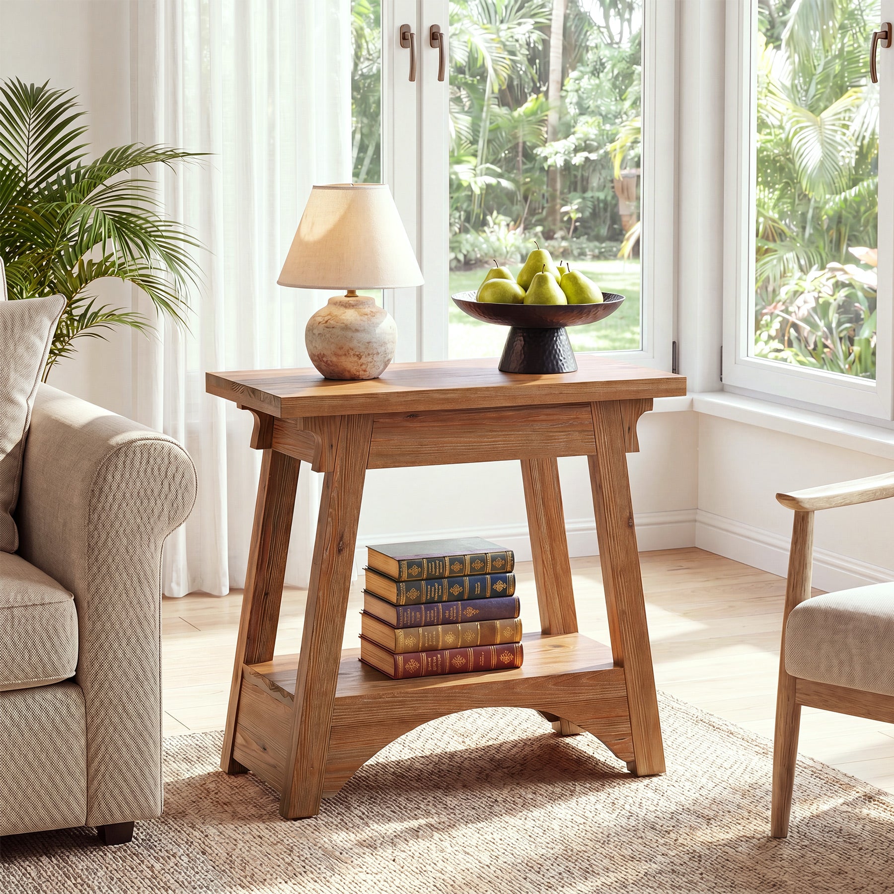 24.4" Solid Wood End Table, Narrow Farmhouse Nightstand for Small Spaces