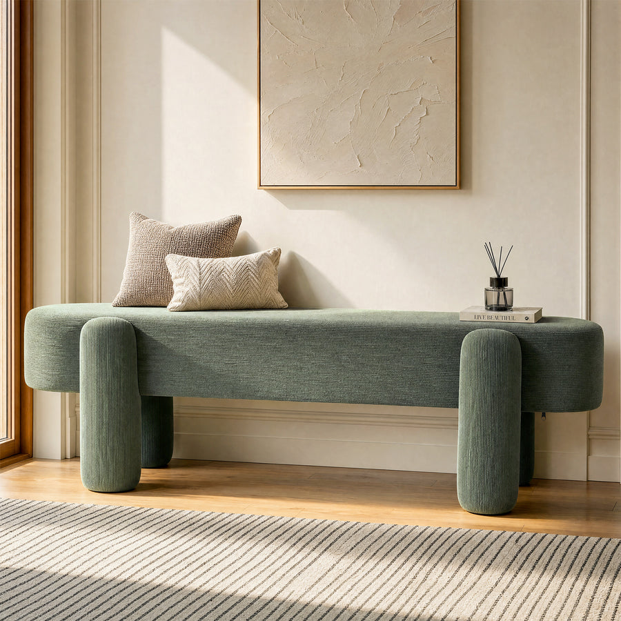 Tufted Upholstered Entryway Bench, Solid Wood Frame, Modern Bedroom Be ...