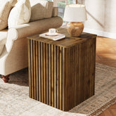 Solid Wood End Table, Square Fluted Side Table with Storage and Removable Lid 3