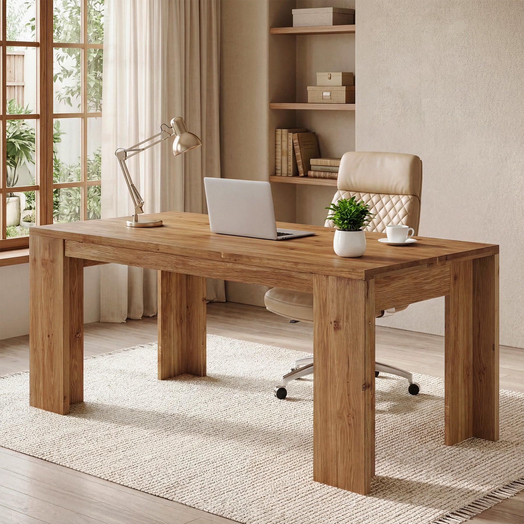Tribesigns 63" Solid Wood Executive Desk, Farmhouse Office Desk for Home