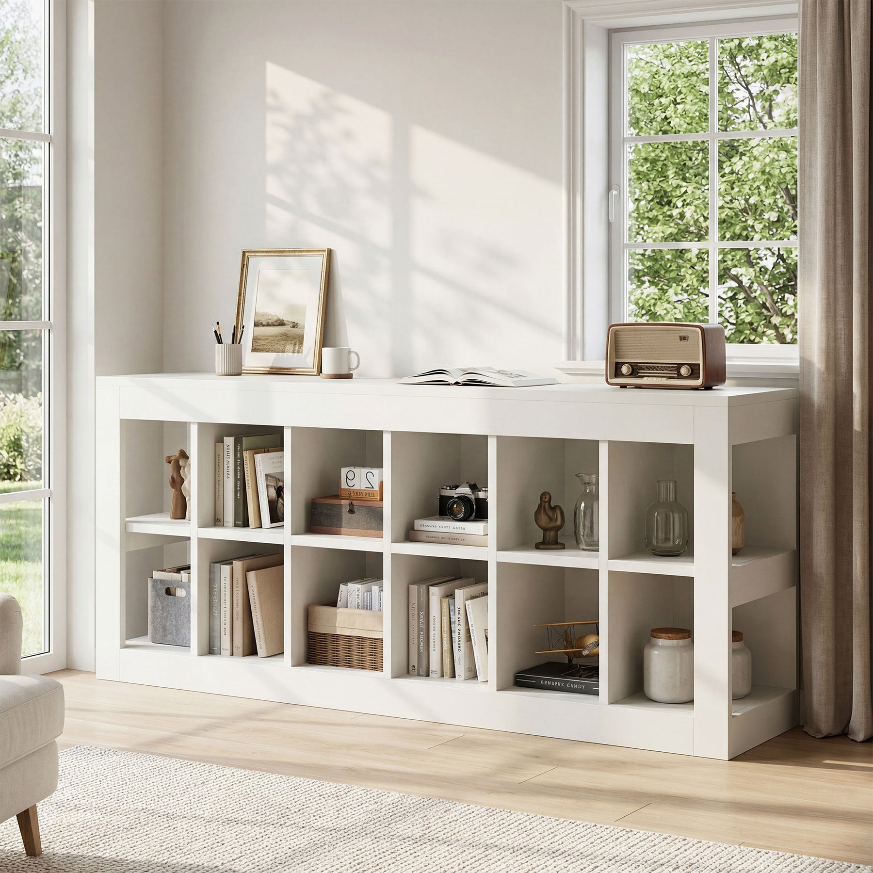 52.36" 12 Cube Organizer Bookcase, 2-Tier Open Shelf Storage for Living Room Bedroom Office