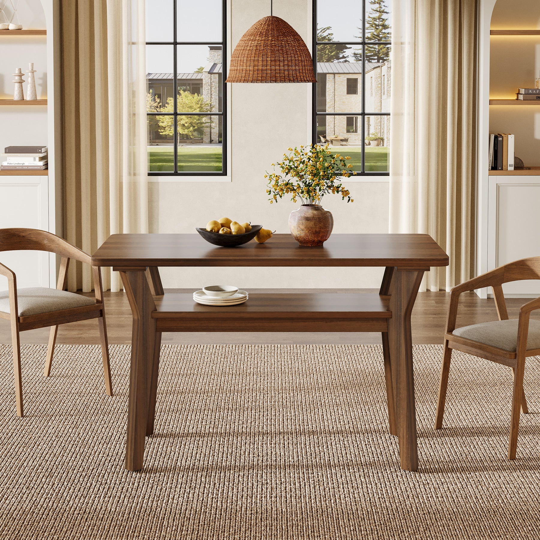 47" Dining Table, 2-Tier Rectangle Kitchen Table with Solid Wood Legs